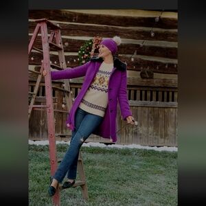 Talbots Purple Pea Coat with Relaxed Fit Size 10 EUC